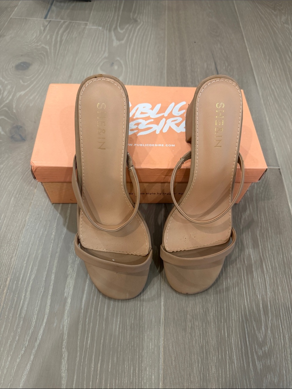 SHEIN Beige Strappy Square-Toe Block Heel Sandals size 7 1/2